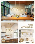 Emak Gold Kitchen Island Lighting, 3-Light Dining Room Light Fixtures Over Table with Clear Glass Shade, Modern 32 Inch Island Lights for Kitchen, Dining Room, Bar, IL122-GD-CG-3