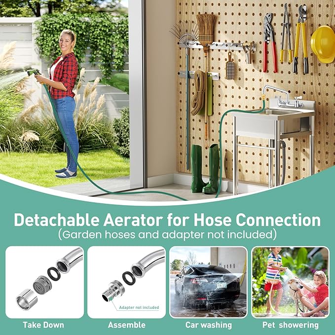 Wall Mount Commercial Sink Faucet with 12” Swivel Spout, 8" Center Wall Mount Kitchen Faucet, Dual Handles Brass Utility Sink Faucet for Laundry Room Restaurant