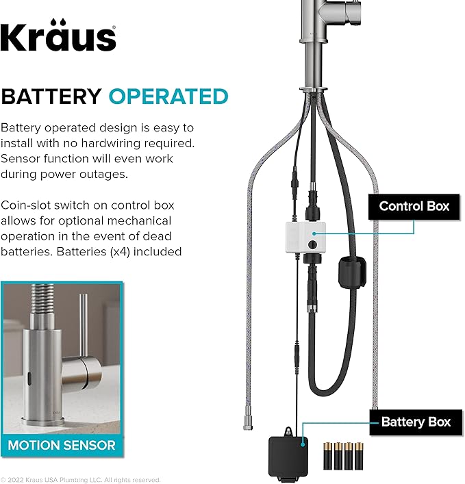 KRAUS Bolden Touchless Sensor Commercial Style 2-Function Single Handle Pull Down Kitchen Faucet in Spot-Free Stainless Steel/Matte Black, KSF-1610SFSMB