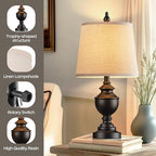 PARTPHONER Retro Table Lamps Set of 2, Bedside Lamp for Bedroom Rustic Farmhouse Table Lamps for Living Room, Vintage Nightstand Lamps with White Shades, Matte Black