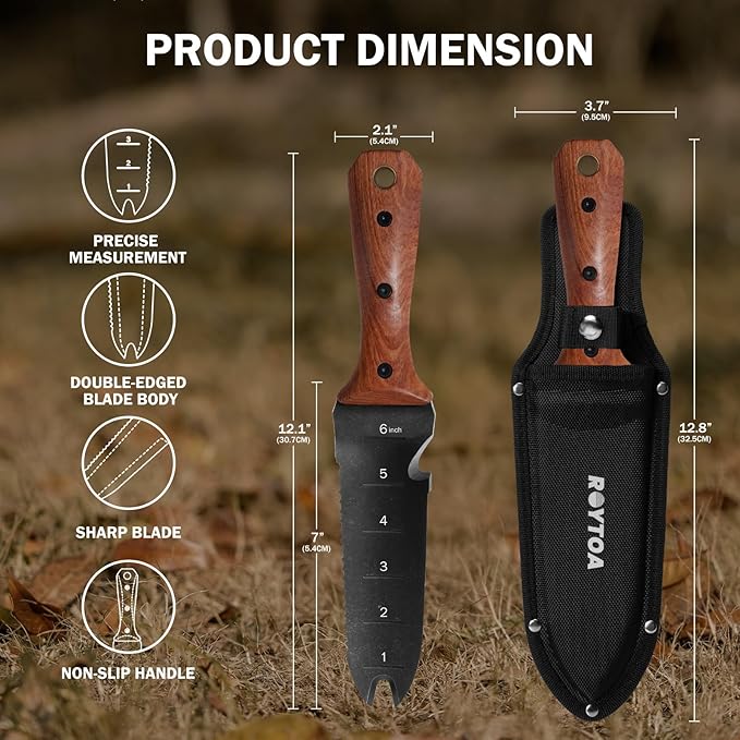 Hori Hori Garden Knife, Garden Tools with Sheath for Weeding,Planting,Digging, 7" Stainless Steel Blade with Cutting Edge, Rosewood Handle with Hanging Hole