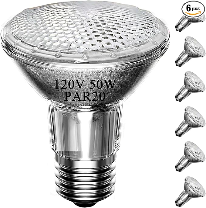 PAR20 Flood 50W 120V Flood Light Bulbs, 6 Pcs PAR20 Range Hood Light Bulb with Dimmable E26 Base, Dimmable 2800K Warm White, Long Lasting for Indoor Spotlight, Range Hood, Recessed