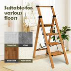 Taranta 4 Step Ladder, Portable Folding Ladder with Wide Pedal, Lightweight Aluminum Step Stool with Convenient Handgrip, 330 lbs Capacity Stepladder for Home, Office - Woodgrain