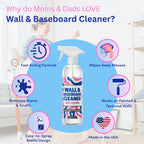 Wall Cleaner Spray - Effective on Painted Walls & Baseboards | Kitchen Cabinet Cleaner | Made in USA | Family & Pet Friendly | Must-Have for Parents & Teachers (24oz.)