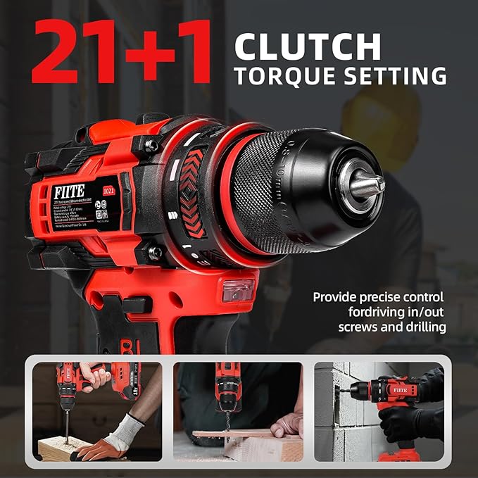 Power Drill, Cordless Drill with 2 × 2.0Ah Batteries, 3/8 inch Cordless Drills, 45Nm Small Drills Cordless, electric drill&LED Light, power drill cordless for Drilling and Tightening/Loosening Screws