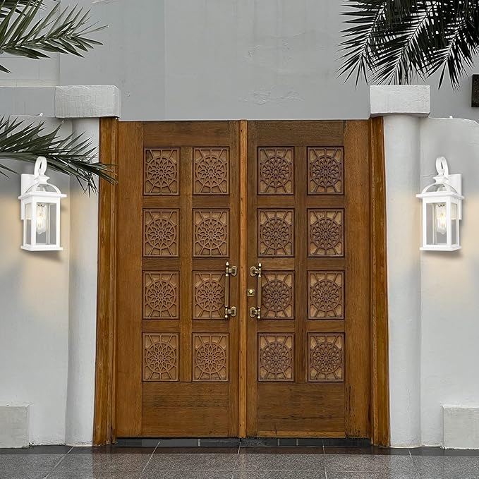 Darkaway Outdoor Lights Fixtures Wall Mount, Outdoor Wall Sconce with Seeded Glass Waterproof Outside Exterior Lights Fixture for House, Front Porch, Patio (2 Pack, White)