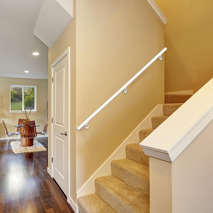 Meranti Aluminum Handrail for Indoor or Outdoor Steps and Stairs – Hand Rails for Elderly – DIY Complete Stair Railing Kit (AHR, Glossy White, 5' Length)