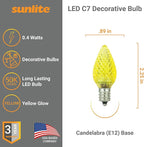 Sunlite 40462 LED C7 Holiday Decorative Light Bulb, 0.4 Watts, E12 Candelabra Base, Faceted Christmas-Lights; Nightlight, Yellow