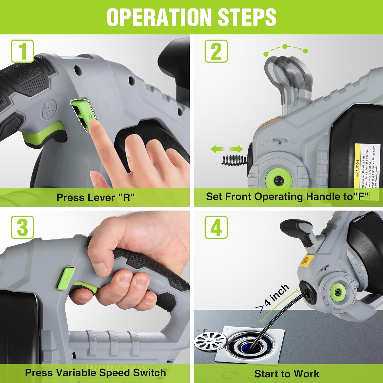 WORKPRO 20V Electric Drain Auger, 25Ft Plumbing Snake Drain Hair Removal Tool Set with 2.0AH Battery and Charger, Toilet Snake for Sewer, Bathroom, Sink, Drain Snake 3/4"-2" Pipe