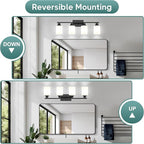 Ascher Bathroom Light Fixtures, 4-Light Vanity Light Over Mirror, Matte Black Wall Sconces with Milky White Frosted Glass Shades, Wall Lamp for Living Room Bedroom, E26 Base(Bulbs Not Included)