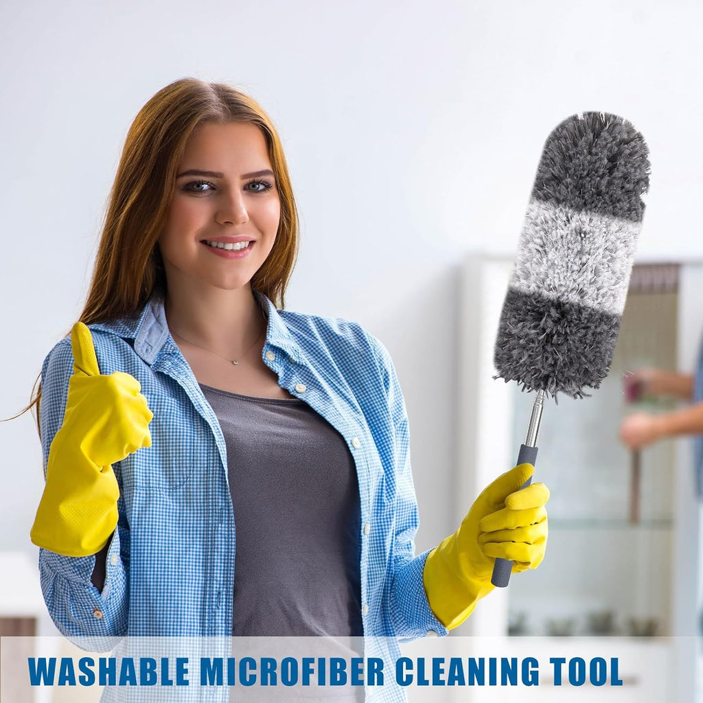 Tanlade 12 Pcs Microfiber Feather Duster for Cleaning 13-31 Inch Extendable Cobweb Dusters Ceiling Fan Duster Washable Bendable Tool for Office Car Window Furniture (Gray White)