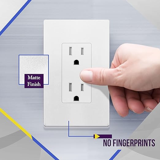 ENERLITES Matte White Decorator Receptacle, Standard Electrical Wall Outlet, 15A 125V, Self-Grounding, 2-Pole, 3-Wire, 5-15R, UL Listed, 61502-TR-MW, 10 Pack, Tamper Resistant