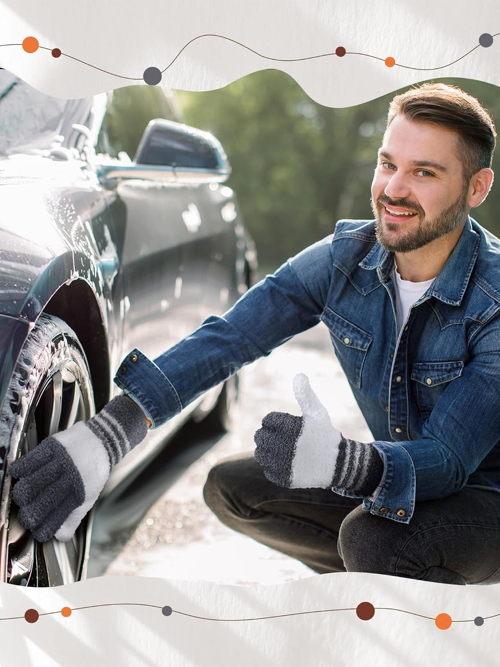 Patelai 3 Pairs Microfiber Plant Dusting Gloves Leaf Cleaning Gloves for Indoor Plants, Blinds, Furniture, House(Small,Gray, Orange, Brown)