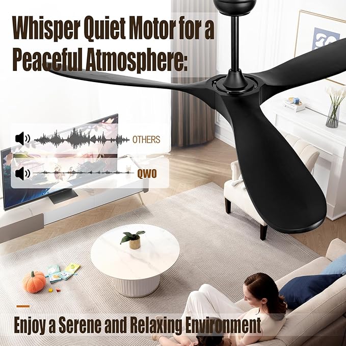 60" Ceiling Fans Without Light, Wood Ceiling Fan with Remote Control and Quiet DC Motor, Ceiling Fan no Light 3 Blades, Outdoor Ceiling Fans for Patios without Lights