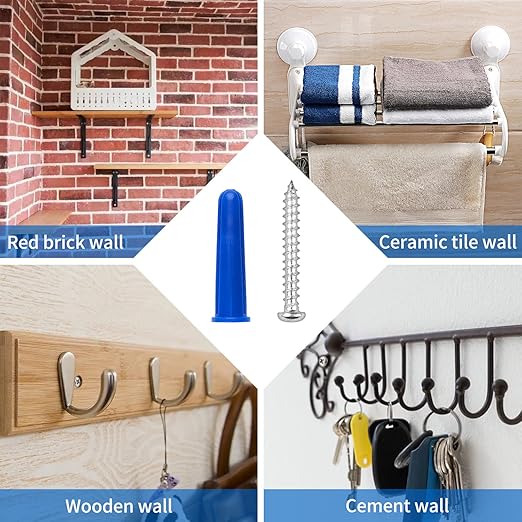 Concrete Anchors Kit - 100Pcs Drywall Anchors & 100Pcs Screws with Bit for Stucco, Masonry, Brick & Dry Wall