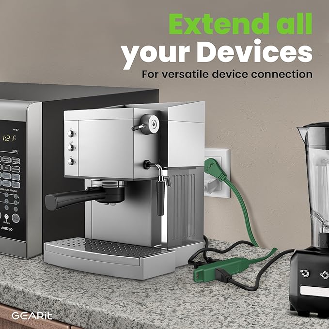 GEARit 360 Rotating Flat Plug Extension Cord with 3 Outlets (20ft, Green) 16AWG/13A 3 Prong Wire, Outlet Saver for Home Office Dorm Room Essentials, ETL Certified