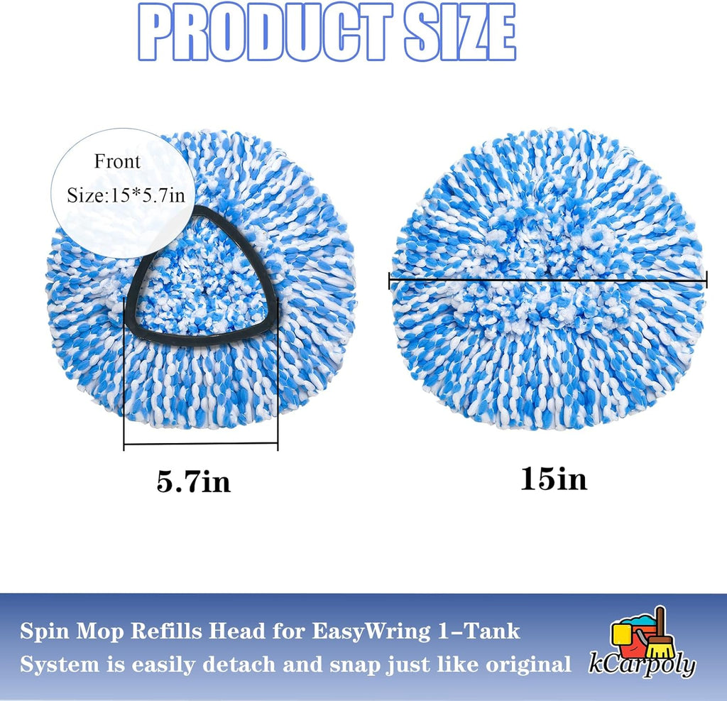 2 Pack Spin Mop Replace Head Compatible for Oceda EasyWring 1 Tank Triangle System, Microfiber Replacement Head Refills for 5.9inch Core, Included Base and 30-58in Handle