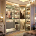 Corner Closet System with 2 Sets, 63.2" Corner Closet Organizer System with 2 Drawers + 18 Shelves + 3 Hanging Rods, Reversible L Shaped Walk-in Closets, Grey (63.2" L x 39.2" W x 80" H)