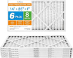 LotFancy 14x25x1 Air Filter MERV 8 Dust Defense (6-Pack) Pleated HVAC Furnace Air Filters, Replacement for Home AC & Heating Systems, Actual Size: 13.75" x 24.75" x 0.75"