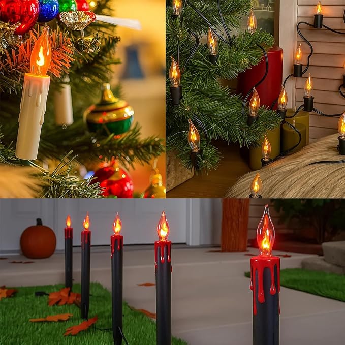 C18 Flickering Flame Light Bulbs, 1W C7 E12 Incandescent (12 Pack), UL Listed 2200K Orange — Candelabra Flicker Bulbs for Halloween Night Lights, Window Candles, Chandeliers, C7 Replacement