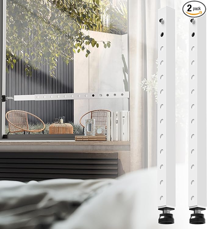Window Security Bars Adjustable, Window Bars Security Inside Vertical, Heavy Window Ac Lock Bar with Rubber Feet for Up and Down Windows, 17-33 inch Double Hung Window Stopper -2 PCS Patented