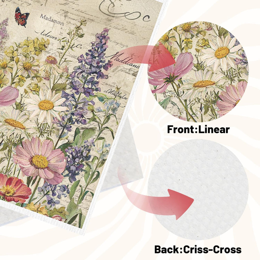 Floral Swedish Dishcloths for Kitchen, 6PCS Vintage Flower Swedish Dish Cloths Gift Set, Reusable Absorbent Cellulose Sponge Dish Towel for Home Cleaning(7.8 X 7 Inches)