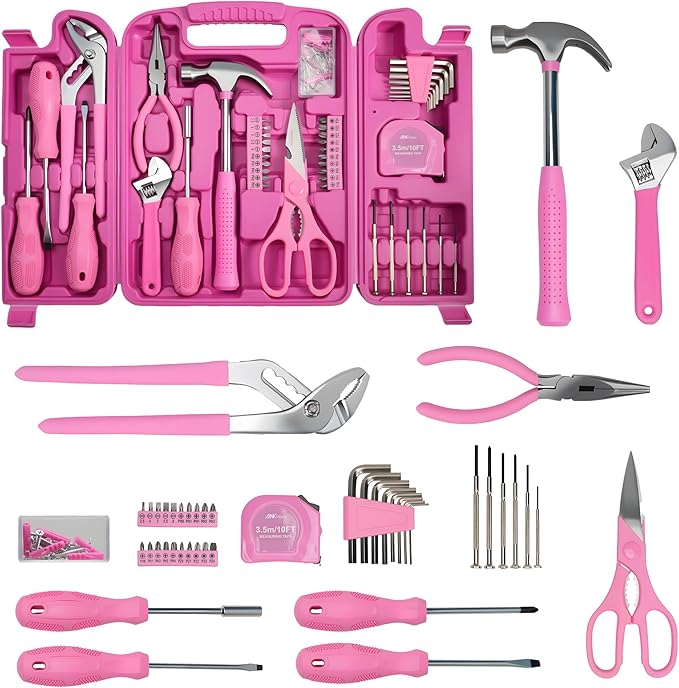 Pink Tool Set for Women, 136-Piece Household Small Tool Set, Toolbox Storage for Home Repairs, Portable Hand Tool Kit for Home Car College