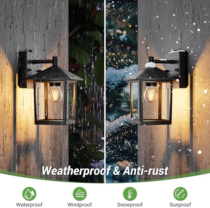 zemty Dusk to Dawn Outdoor Lighting Fixtures Wall Mount, Matte Black Outdoor Porch Lights with E26 Socket, Waterproof Exterior Wall Sconce for House, Doorway, Garage(Bulb Not Include)