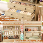 Closet System - 5FT Small Closet System with Drawers, 60" Closet Organizer System with Reversible Hanging Shelving, Closet Systems for Small/Walk-in Closets, Greige Oak