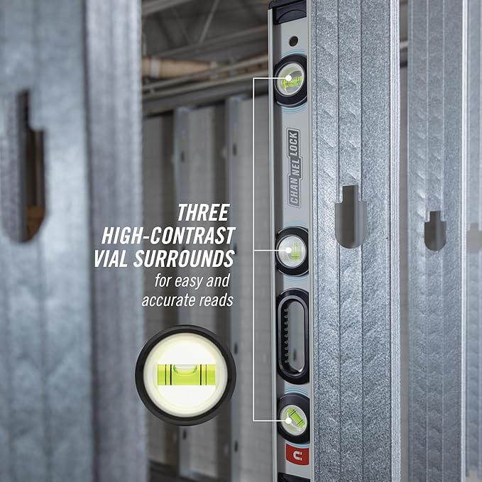 CHANNELLOCK 24-Inch, Professional-Grade Magnetic Aluminum I-Beam Level with 3 Vials, 5100-0024M