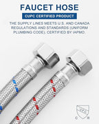 60'' Length Faucet Supply Line, Stainless Steel Braided cUPC Sink Hose with G1/2" FIP x 3/8" Compression Supply Hose for Sink Faucet Bathroom Kitchen Faucet Connector Water Supply Line 2 PCS