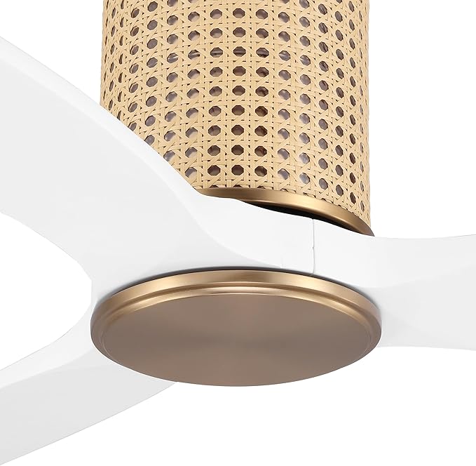 48" Ceiling Fan No Light - Low Profile Flush Mount Ceiling Fan, 6-Speed Remote Control, Solid Wood, Quiet Reversible DC Motor, White/Gold Finish, for Bedroom, Living Room, Porch