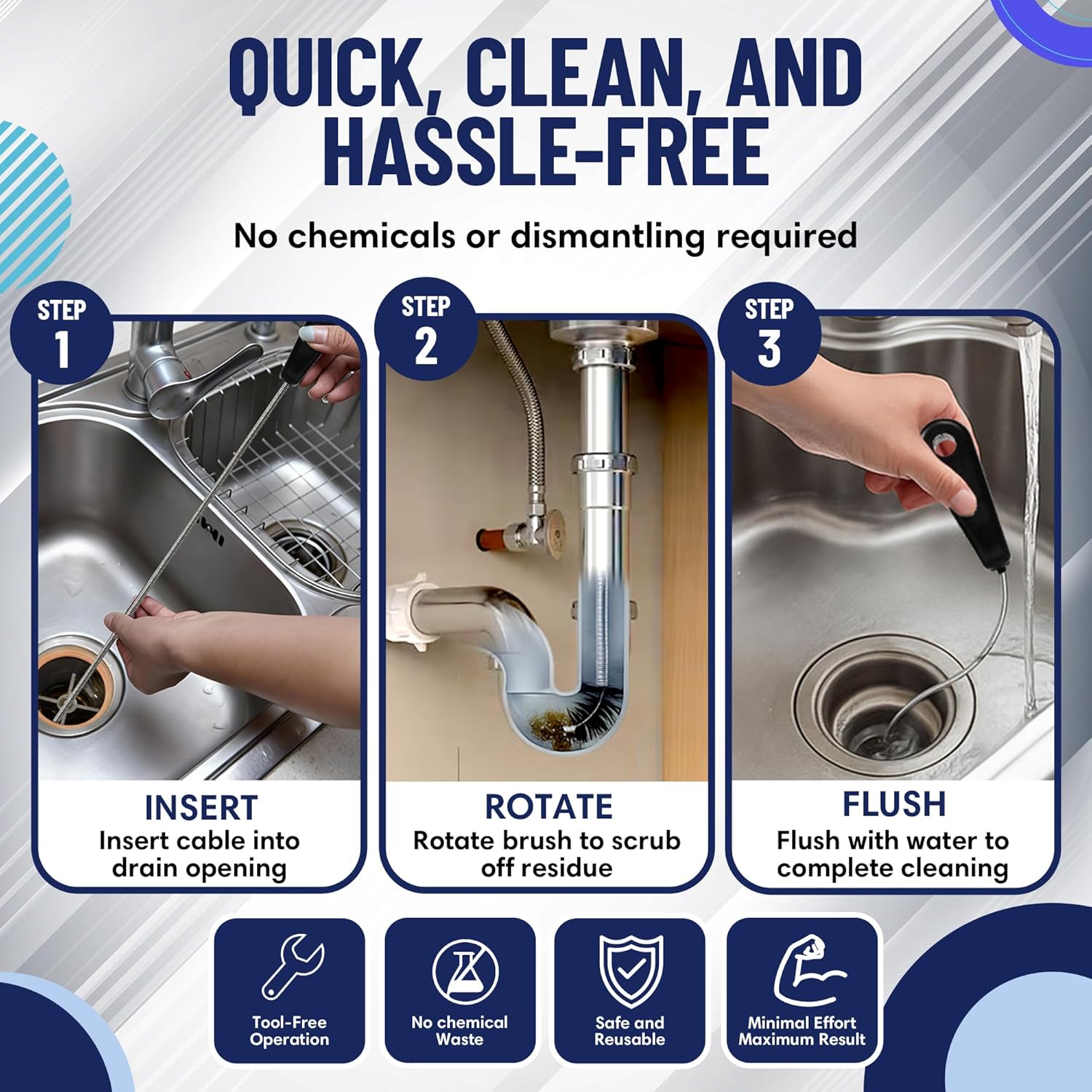 48" Flexible Long Pipe Brush | AC Drain Cleaner Tool | Sink Line Unclogger | Condensate Line Cleaning Brush | Easy Cleaning Flexible Drain Snake for Food, Hair & Clog Removal by FryOilSaver Co. B313C