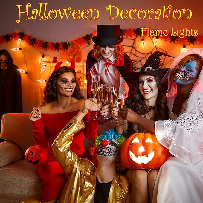 12 Count Halloween Flickering Flame Lights Bulbs, C7 Fake Fire Bulbs / E12 Flickering Flame Bulb, Fall Halloween Window Candle Light Bulbs, Christmas Halloween String Light Bulbs Replacement