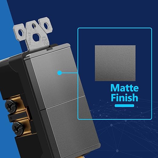 LIDER Minimalist Design Matte Finish Lighted Double Switch with Screwless Wall Plate Combination Frameless Decorator Switch with Locator Light Ground Terminal Single Pole 15A 120V UL Listed Space Gray