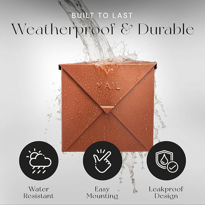 NACH Mailboxes for Outside Wall Mount, 10 x 10 x 4 inch Copper Mail Boxes for House Outside, Waterproof Mailboxes for Outside - Chicago Style Mail Box