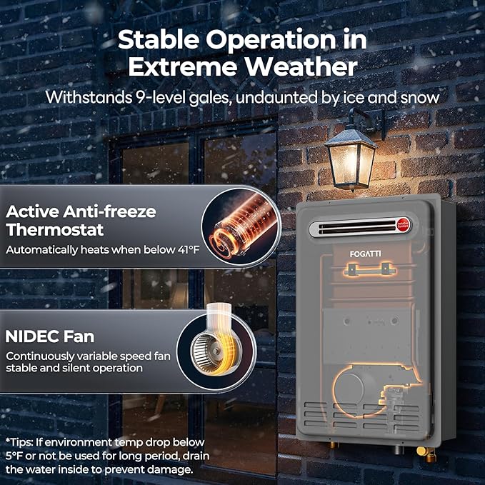 FOGATTI Natural Gas Tankless Water Heater Outdoor - Max 5.1 GPM 120,000 BTU, CSA Certified Compact Design On Demand Instant Hot Water Heater - Instagas Comfort 120S Series
