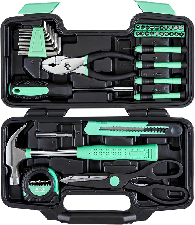 CARTMAN 39-Piece Home Tool Set Kit, Essential Household Hand Tools with Plastic Storage Case, Green