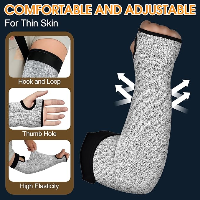 Cut Resistant Sleeves, 1 Pair Protective Sleeves for Arm Protectors for Thin Skin and Bruising with Thumb Hole for Gardening, Welding, Farming, Pet Grooming (Grey)
