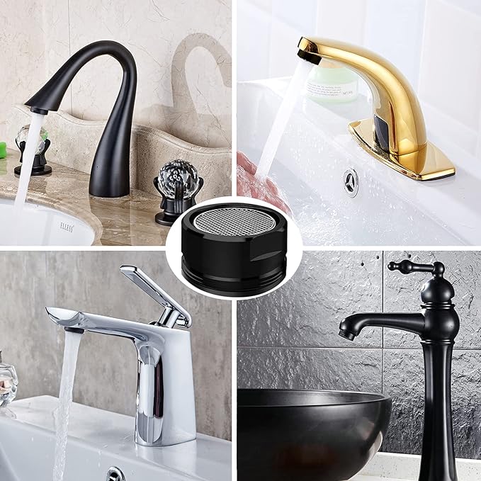 4PCS 2.2 GPM Faucet Aerator, 2 Pack Aeration Filter Replacement Parts With Brass Housing 15/16 Inch 24mm Male Thread Aerator Faucet Filter With Gasket For Kitchen And Bathroom (Black)