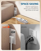 DEWENWILS 3 Outlet Extension Cord with Flat Plug, 1FT 16/3 Awg Grounded Power Cable for Indoor Use, SPT-3 Cord, White, ETL Listed, 2 Pack