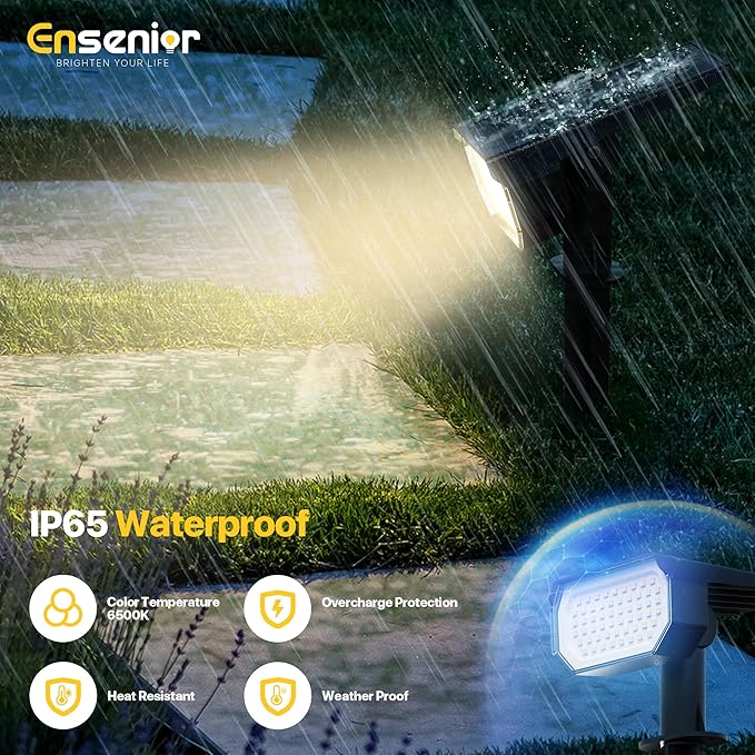 Ensenior Solar Spotlights Outdoor, Brightness Adjustable 6500K LED Solar Garden Lights, 56 LEDs Solar Powered Landscape Lights, Auto ON/Off, Waterproof, for Yard/Garden/Pathway - 6 Pack