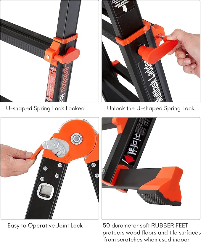 Ladder, A Frame 5 Step Ladder Extension, 17 Ft Anti-Slip Multi Position Ladder, Storage Folding Ladder, 330 lbs Security Load Telescoping Aluminum Ladders for Stairs Home Indoor Outdoor Roof