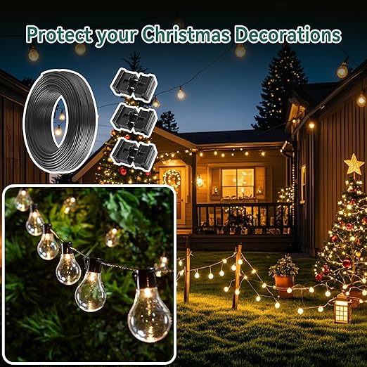 SPT-1 Wire Black 100FT 2 Conductor Flexible Low Voltage Landscape Cord 18AWG, Includes 6pcs Vampire Plugs for Wire Extension of Low Voltage Equipment Inside and Outside The Home Holiday Light Strings