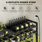 Large Power Tool Organizer Cart with Charging Station 8 Drill Holder Garage Storage Standing Heavy Duty and Stability Storage Rack Utility Tool Shelf (Black)