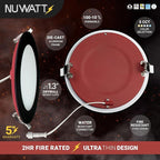 NUWATT 12 Pack 2 Hour 6" Fire Rated Recessed Lighting 6 Inch Wafer LED Lights, 5CCT 2700K/3000K/3500K/4000K/5000K, Wet & IC Rated, 15W, Dimmable 1200LM, 90CRI Black Recessed Light, No Cone Needed, ETL