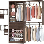 Closet System - 5FT Small Closet System with Drawers, 60" Closet Organizer System with Reversible Hanging Shelving, Closet Systems for Small/Walk-in Closets, Black Walnut