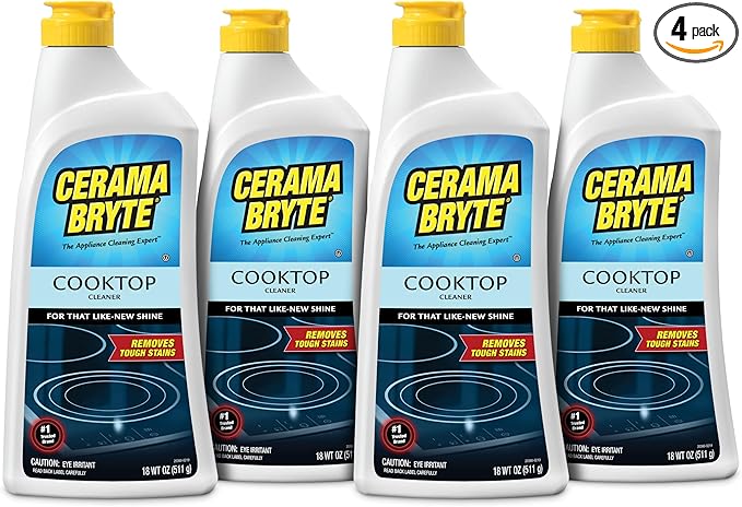 Cerama Bryte Removes Tough Stains Cooktop and Stove Top Cleaner for Glass - Ceramic Surfaces, 18 Ounces, 4 Pack