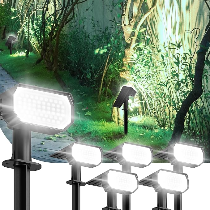 Ensenior Solar Spotlights Outdoor, Brightness Adjustable 6500K LED Solar Garden Lights, 56 LEDs Solar Powered Landscape Lights, Auto ON/Off, Waterproof, for Yard/Garden/Pathway - 6 Pack