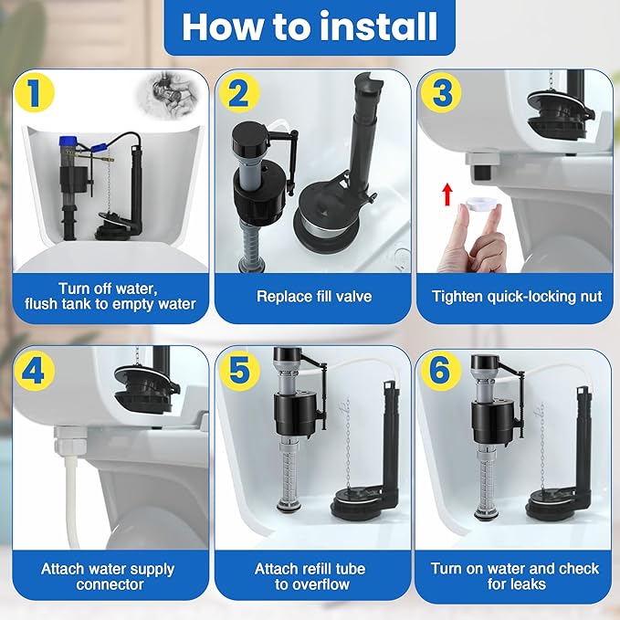 Saillong Universal Toilet Flusher Replacement Kit, Fill Valve, 2-Inch Flapper, Side Mount Handle Lever, Water-Saving, Adjustable Toilet Repair Kit Inside Tank, Easy to Install(1 Set,Dark Grey, Black)
